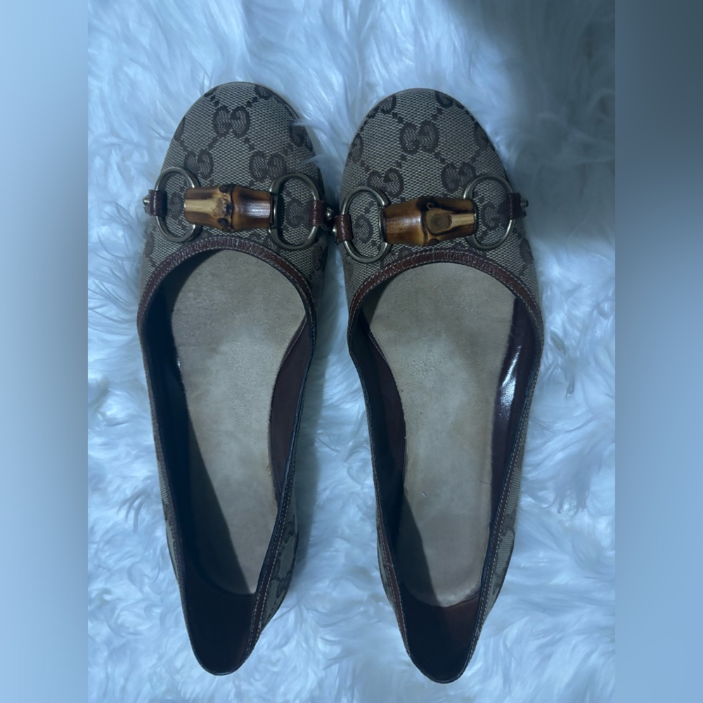 Gucci Brown GG Canvas Bamboo Bit Flats
